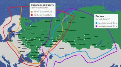 охват вещания спутникового тв НТВ+